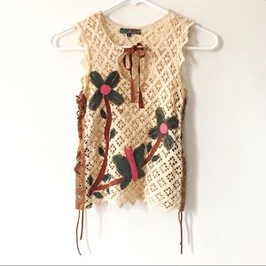 Vintage crochet tank crop corset top 1990s 1970s 2